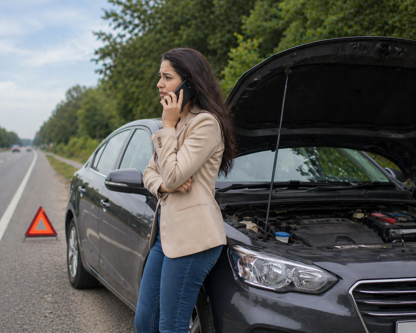 A motorist lady looking for technican help